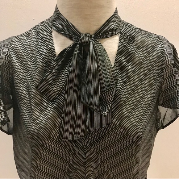 Karen Millen Tops - Karen Millen black and silver neck-tie blouse.